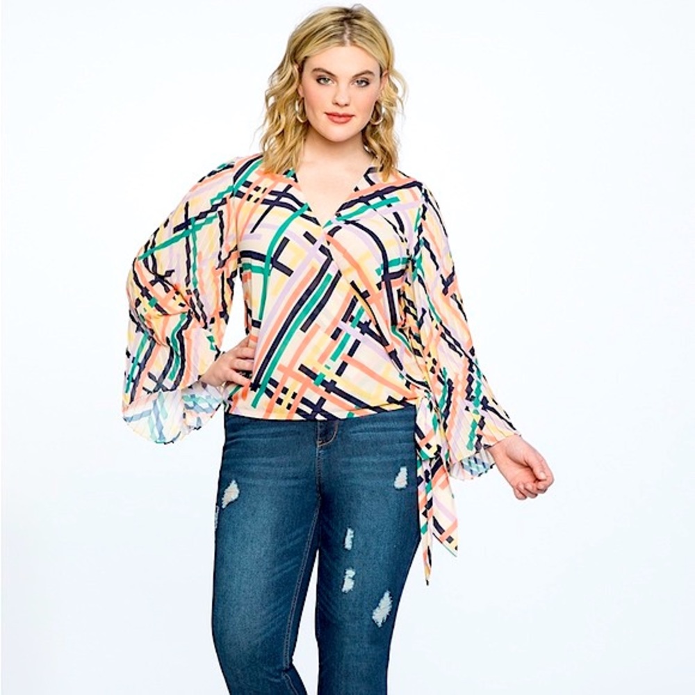 Eloquii Pleated Sleeve Wrap Top